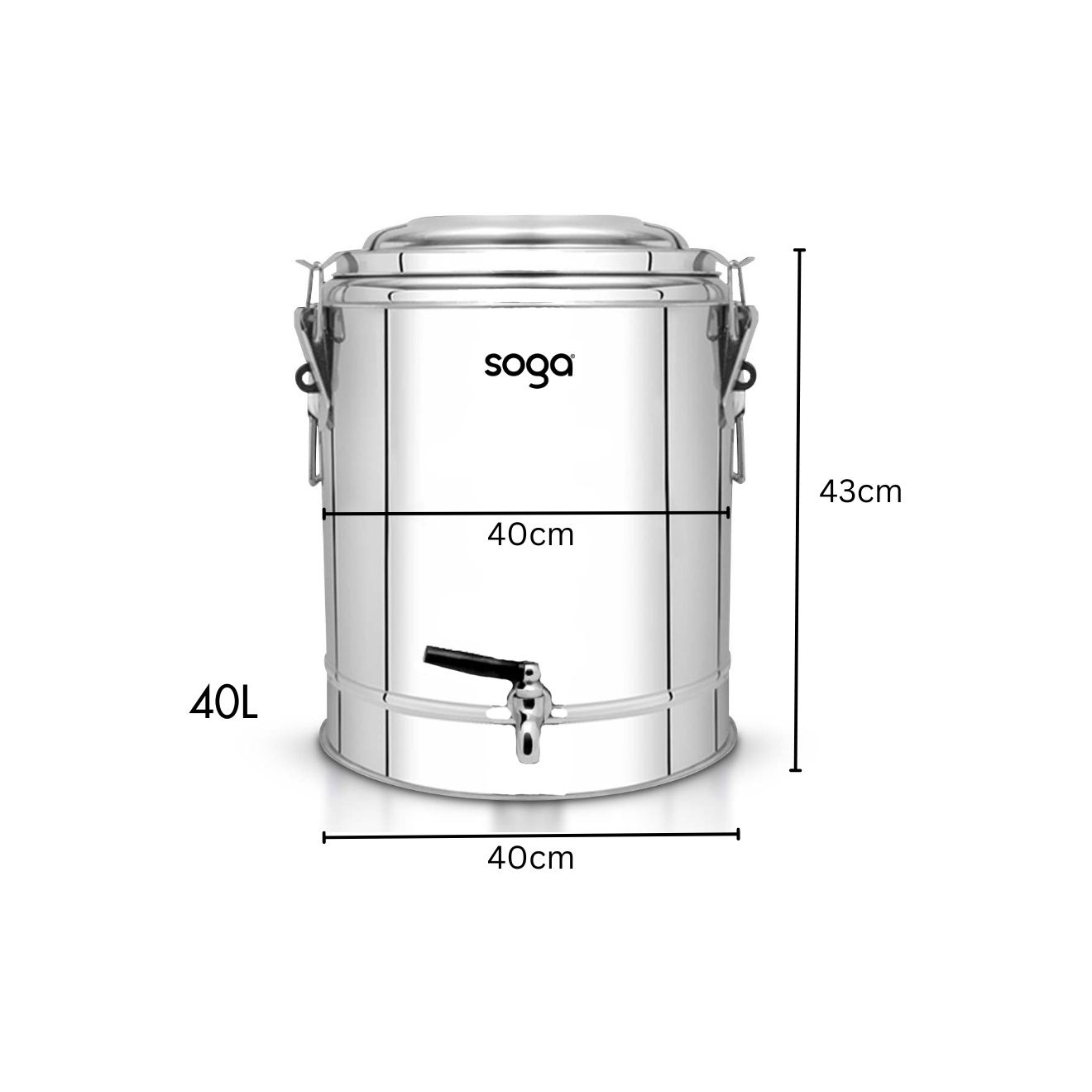 SOGA 40L Stainless Steel Insulated Stock Pot Dispenser Hot & Cold Beverage Container With Tap