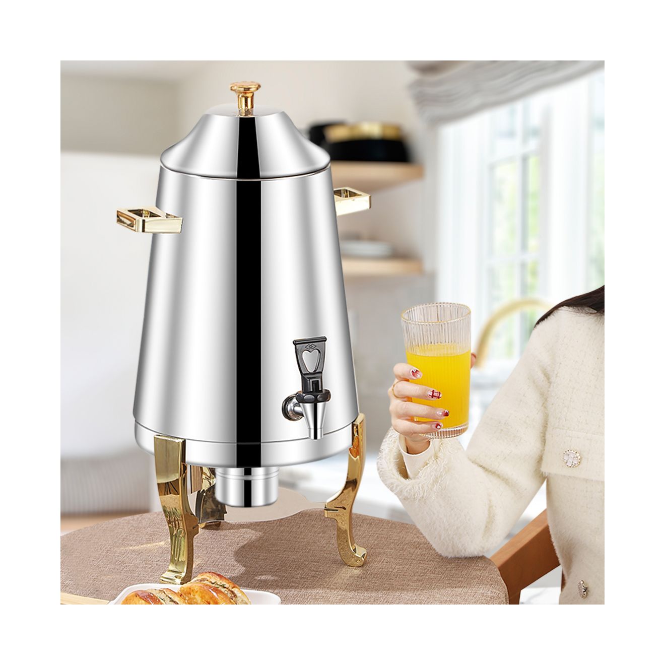 SOGA 2X Stainless Steel Dispenser Beverage Juicer Commercial Buffet Drink Container Jug with Side Handles
