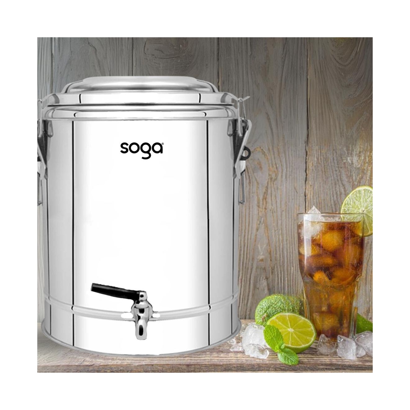 SOGA 40L Stainless Steel Insulated Stock Pot Dispenser Hot & Cold Beverage Container With Tap