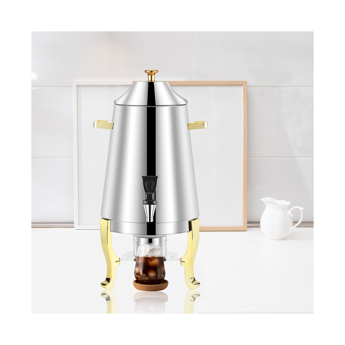 SOGA 2X Stainless Steel Dispenser Beverage Juicer Commercial Buffet Drink Container Jug with Side Handles