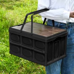SOGA 52.5cm 55L Black Car & Camping Foldable Storage Box Crate Stackable Container with Handle