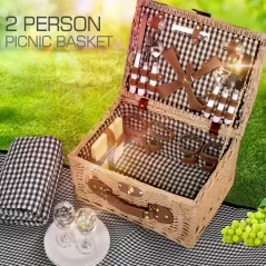 Deluxe 2 Person Picnic Basket Baskets Set Outdoor Blanket Park Trip