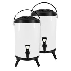 SOGA 2X 14L Stainless Steel Insulated Milk Tea Barrel Hot and Cold Beverage Dispenser Container with Faucet White