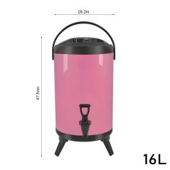 SOGA 16L Stainless Steel Insulated Milk Tea Barrel Hot and Cold Beverage Dispenser Container with Faucet Pink