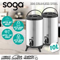 SOGA 2X 10L Portable Insulated Cold/Heat Coffee Tea Beer Barrel Brew Pot With Dispenser