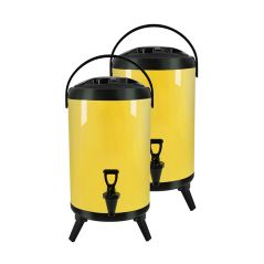 SOGA 2X 10L Stainless Steel Insulated Milk Tea Barrel Hot and Cold Beverage Dispenser Container with Faucet Yellow