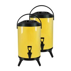 SOGA 2X 14L Stainless Steel Insulated Milk Tea Barrel Hot and Cold Beverage Dispenser Container with Faucet Yellow