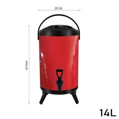 SOGA 14L Stainless Steel Insulated Milk Tea Barrel Hot and Cold Beverage Dispenser Container with Faucet Red