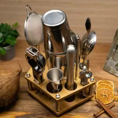 ARSSOO Bartender Kit: 18-PCS Cocktail Shaker Set | Professional Bar Tools & Rotating Bamboo Stand, Boston Shakers, Cocktail Strainers (Julep,Mesh,Hawthorn) ARSSOO