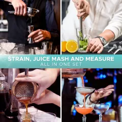 ARSSOO Bartender Kit: 11-Piece Cocktail Shaker Set | Professional Bar Tools, Boston Shakers, Lemon Squeezer, Cocktail Strainer (Julep, Mesh) | ARSSOO Kit (Silver)